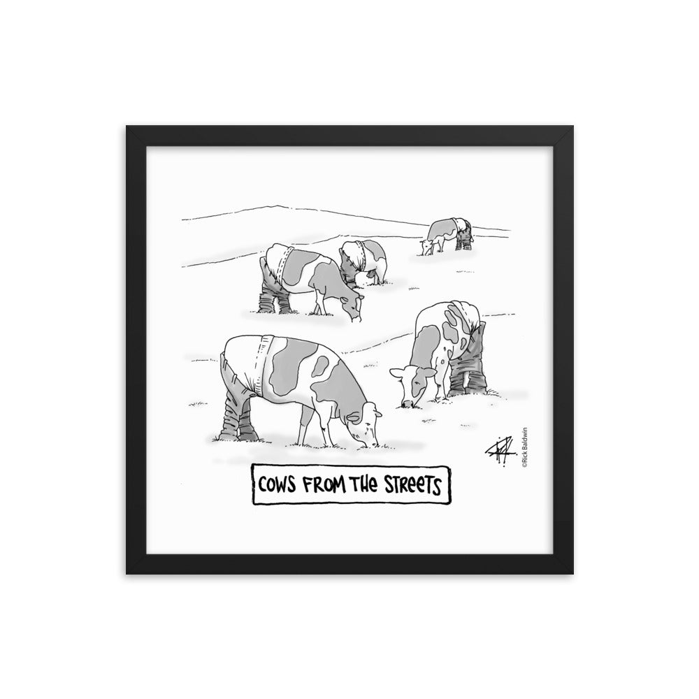 Cows From The Street - Framed Cartoon Print by RICK BALDWIN
