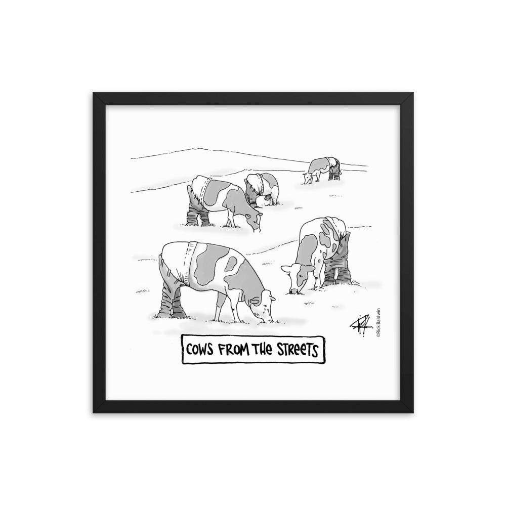 Cows From The Street - Framed Cartoon Print by RICK BALDWIN