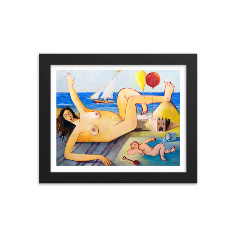 Nude On Beach - Framed Print by SANTOS FERNANDEZ