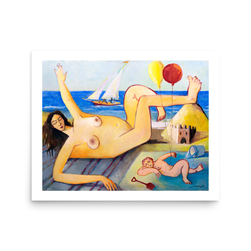 Nude On Beach - Fine Art Print by SANTOS FERNANDEZ
