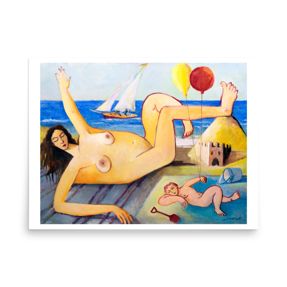 Nude On Beach - Fine Art Print by SANTOS FERNANDEZ