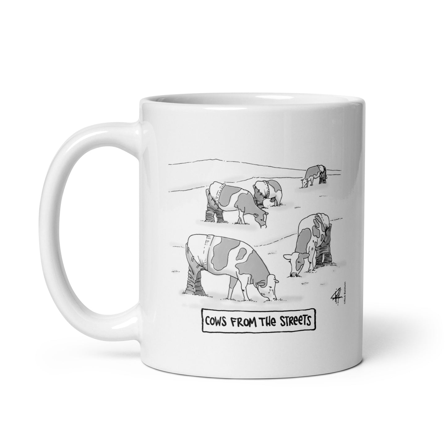 Cows From The Street - White Glossy Mug by RICK BALDWIN