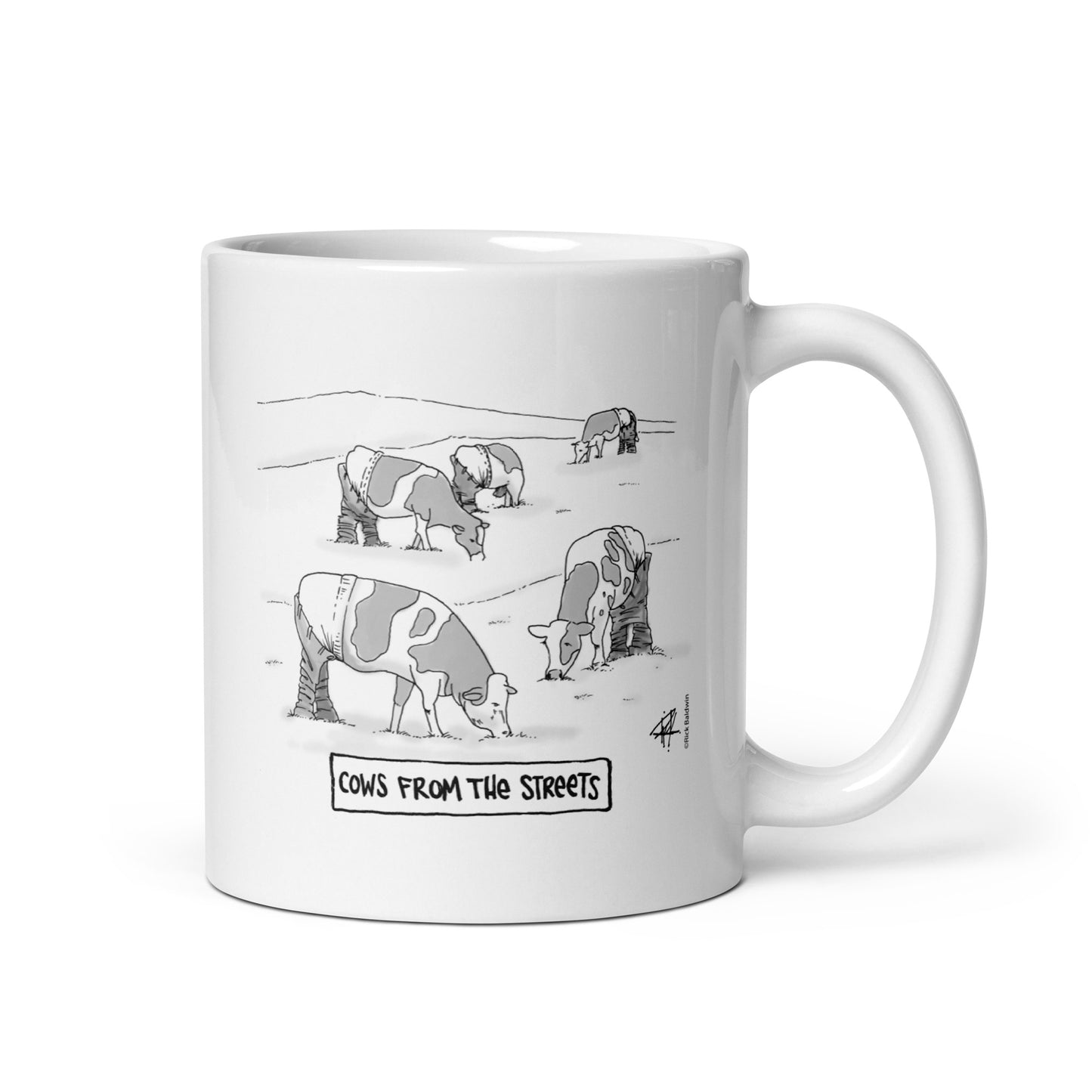 Cows From The Street - White Glossy Mug by RICK BALDWIN