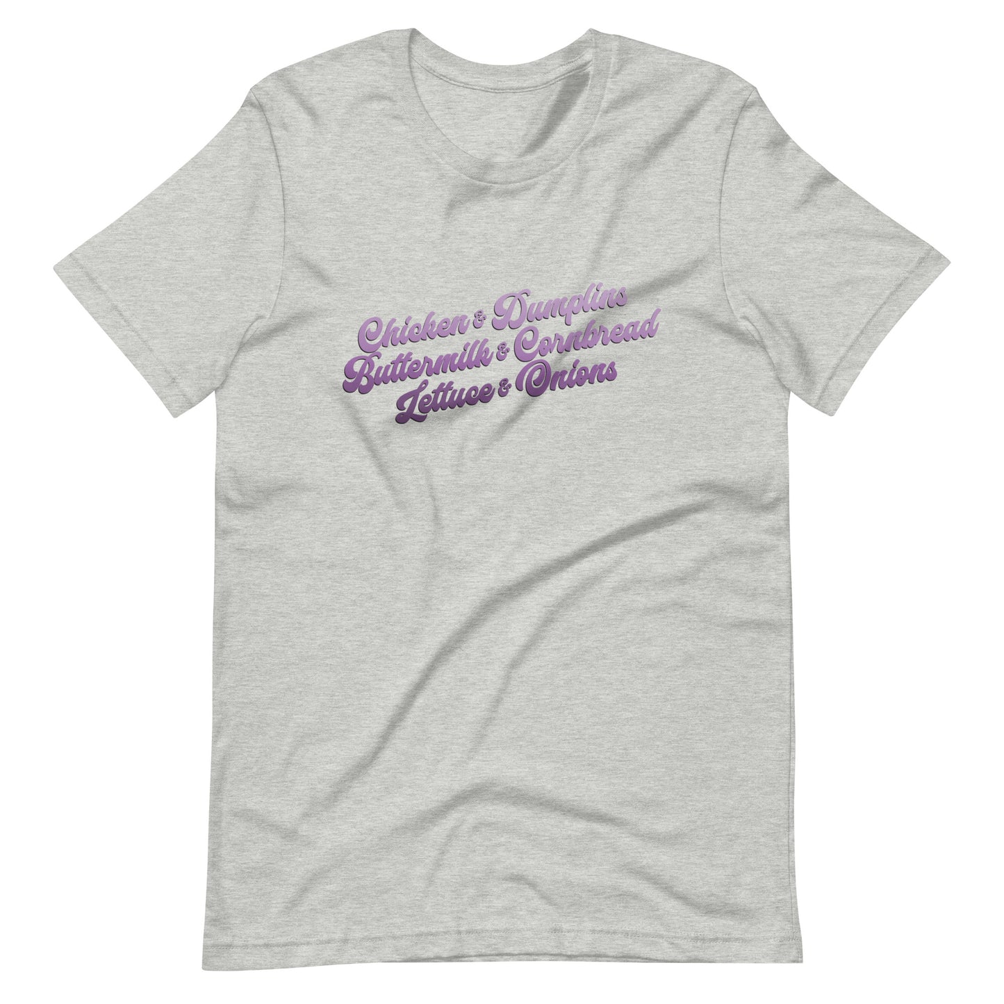Chicken & Dumplins T-Shirt in Purple by RICK BALDWIN