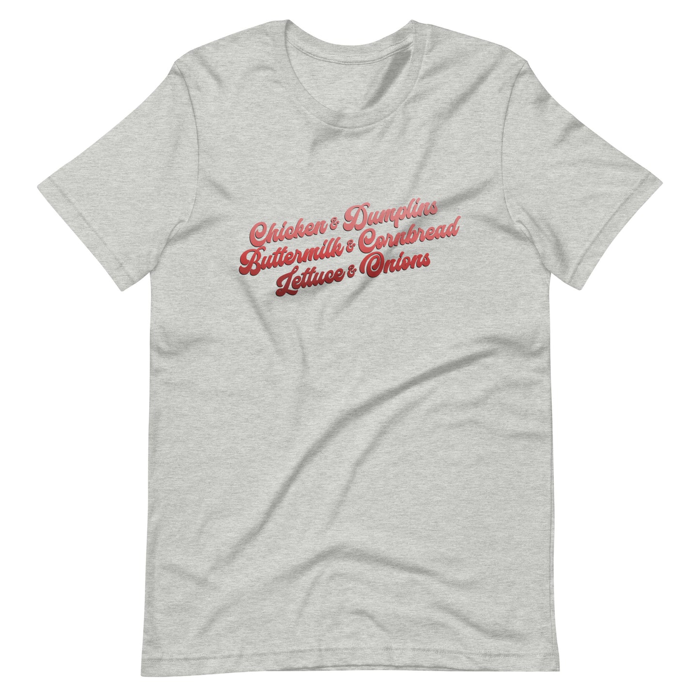 Chicken & Dumplins T-Shirt in Red by RICK BALDWIN