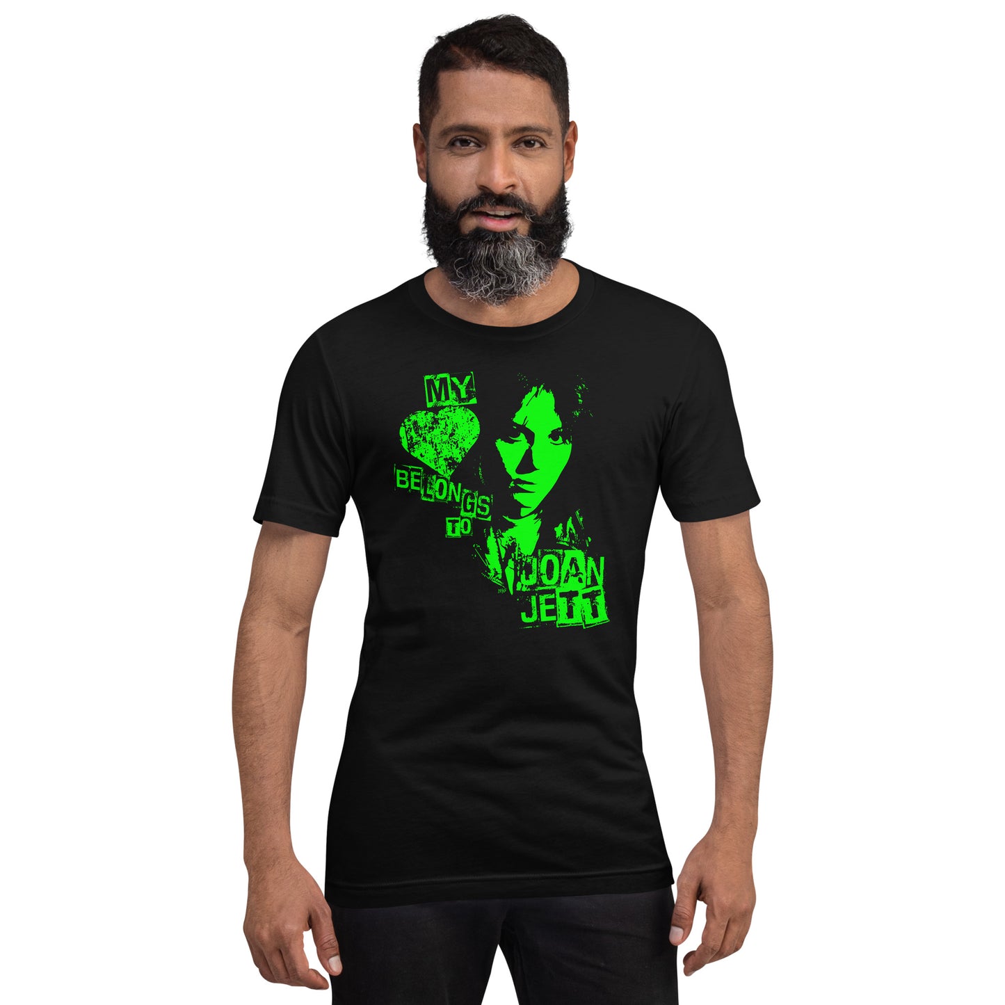 Joan Jett Green Unisex T-shirt by RICK BALDWIN