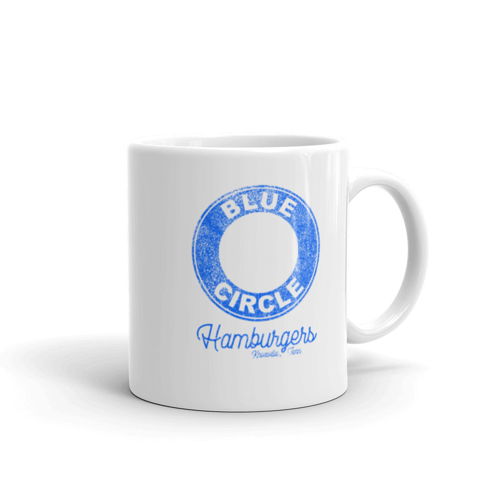 Blue Circle Classic Logo White Glossy Mug by RICK BALDWIN